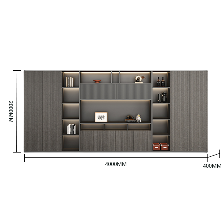 オフィスキャビネット 役員用キャビネット 社長室 LEDライト 引き戸 大容量収納 シャビーグレー カスタマイズ可能 BGCWG-N037