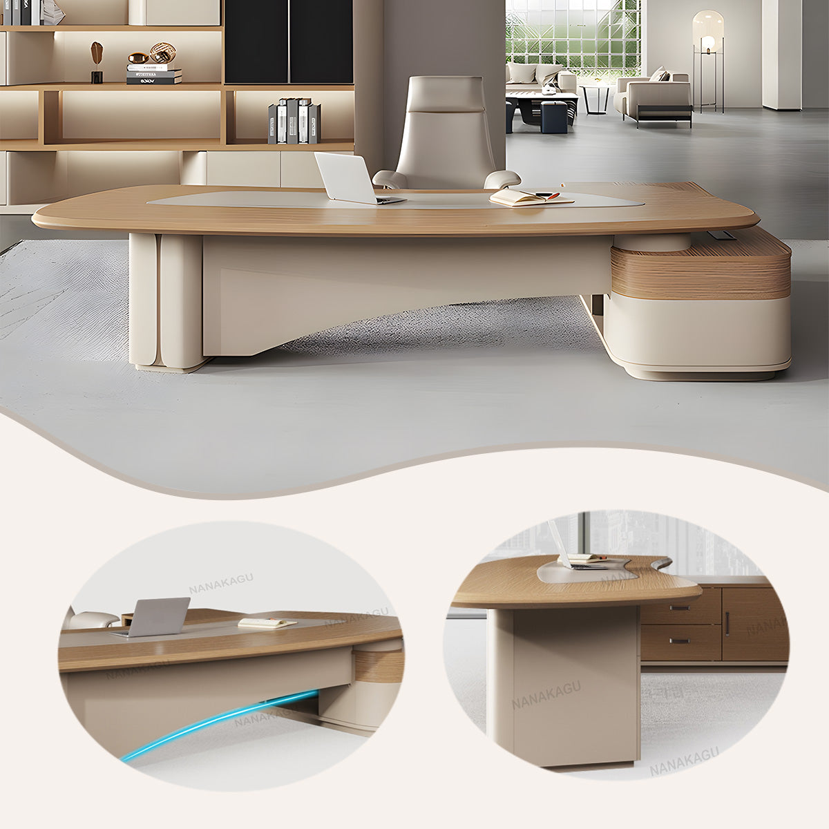 エグゼクティブデスク ワークデスク オフィスデスク R加工 ダイヤル錠 配線ボックス ウォールナット カスタマイズ可能 LBZ-N042