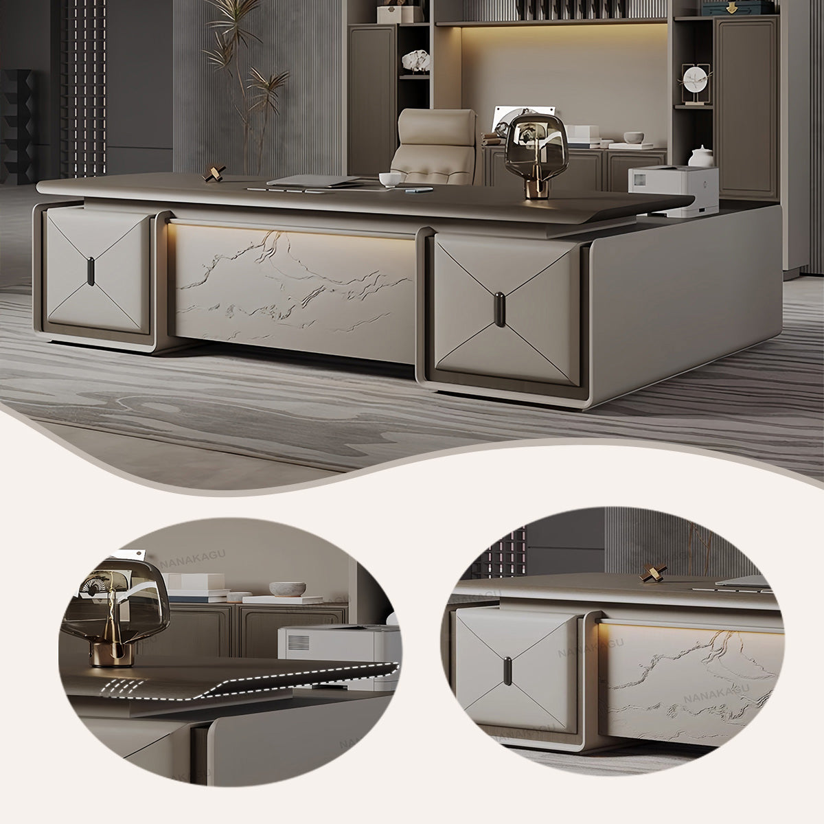 エグゼクティブデスク ワークデスク オフィスデスク ダイヤル錠 LEDライト 大容量収納 ウォールナット カスタマイズ可能 LBZ-N047