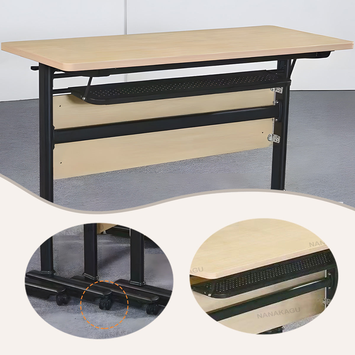 会議テーブル ミーティングテーブル テーブル キャスター 折りたたみ オープン収納 シンプル ナチュラル カスタマイズ可能 HYZ-N047