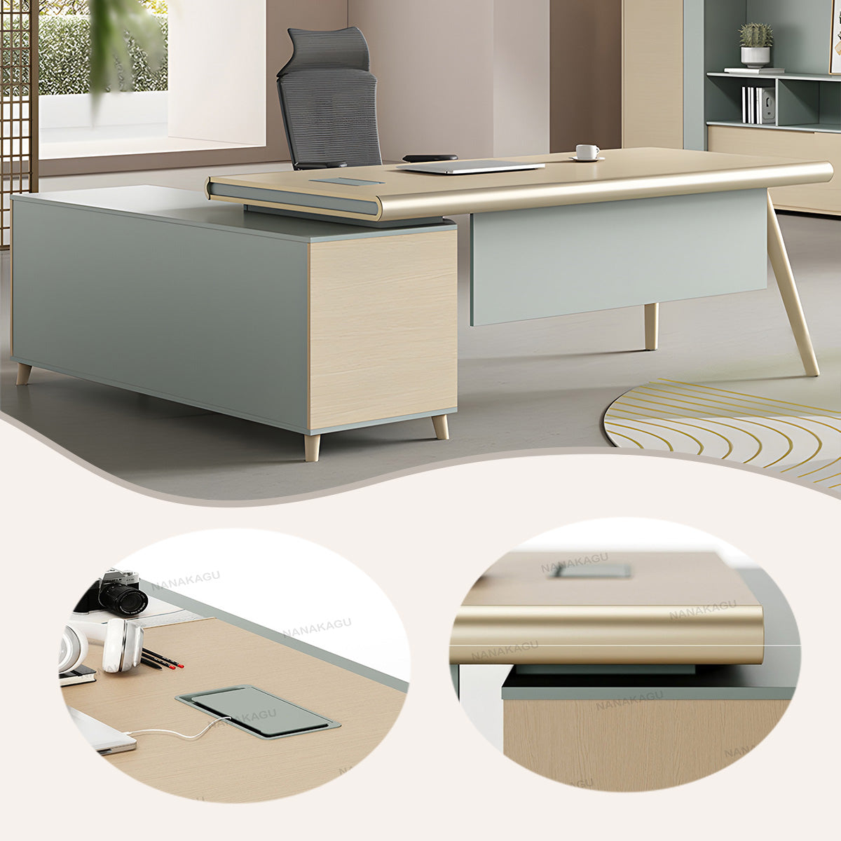 エグゼクティブデスク ワークデスク オフィスデスク ダイヤル錠 引き出し 配線ボックス 幕板 シンプル カスタマイズ可能 LBZ-N055