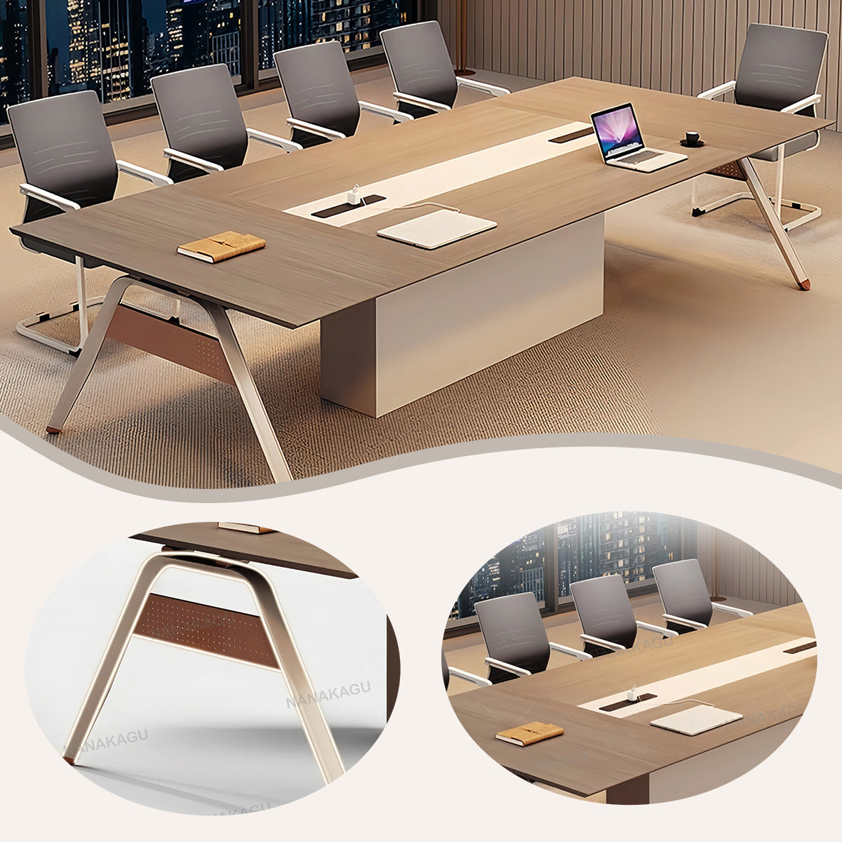 会議テーブル 中型会議テーブル ミーティングテーブル 高荷重性 スチールフレーム コンセント ホワイト カスタマイズ可能 HYZ-N056