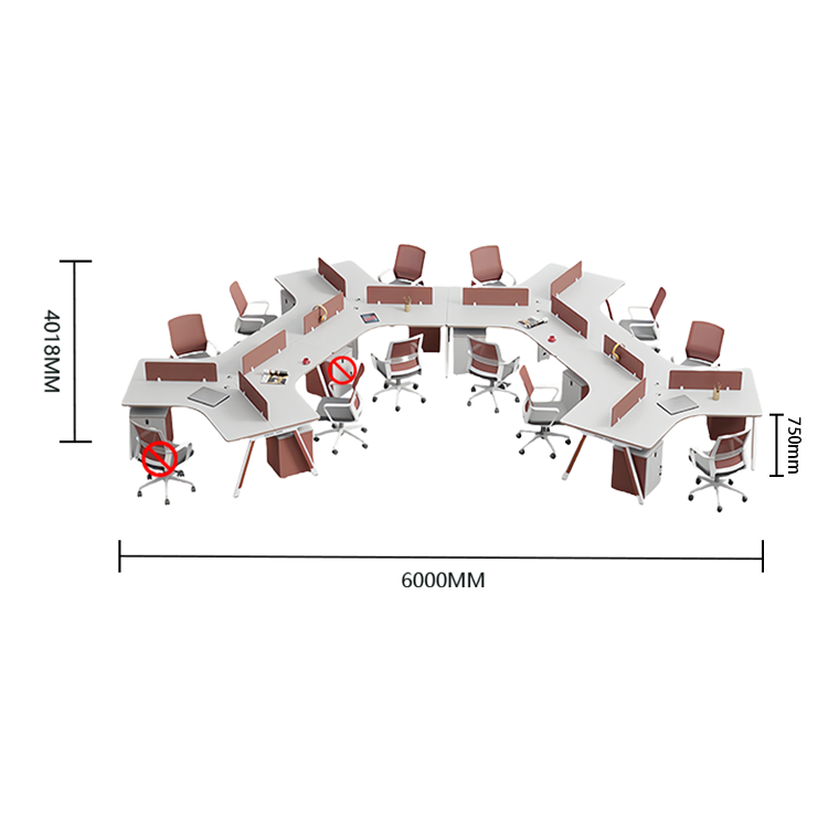 オフィスデスク 変形デスク 事務机 多人用 配線穴 スチールフレーム ダイヤル錠 シンプル ウォールナット カスタマイズ可能 YGZ-N034