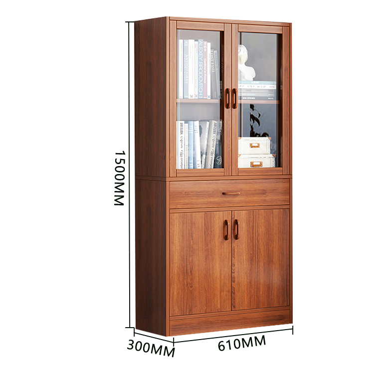 木製キャビネット 収納キャビネット ガラス扉 引き出し収納 大容量収納 多段 鍵付き ナチュラル カスタマイズ可能 BGCWG-N023