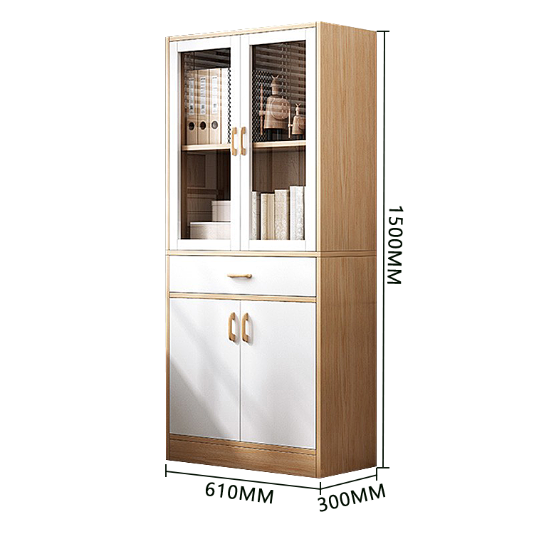 木製キャビネット 収納キャビネット ガラス扉 引き出し収納 大容量収納 多段 鍵付き ナチュラル カスタマイズ可能 BGCWG-N023