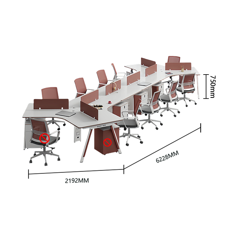 オフィスデスク 変形デスク 事務机 多人用 配線穴 スチールフレーム ダイヤル錠 シンプル ウォールナット カスタマイズ可能 YGZ-N034