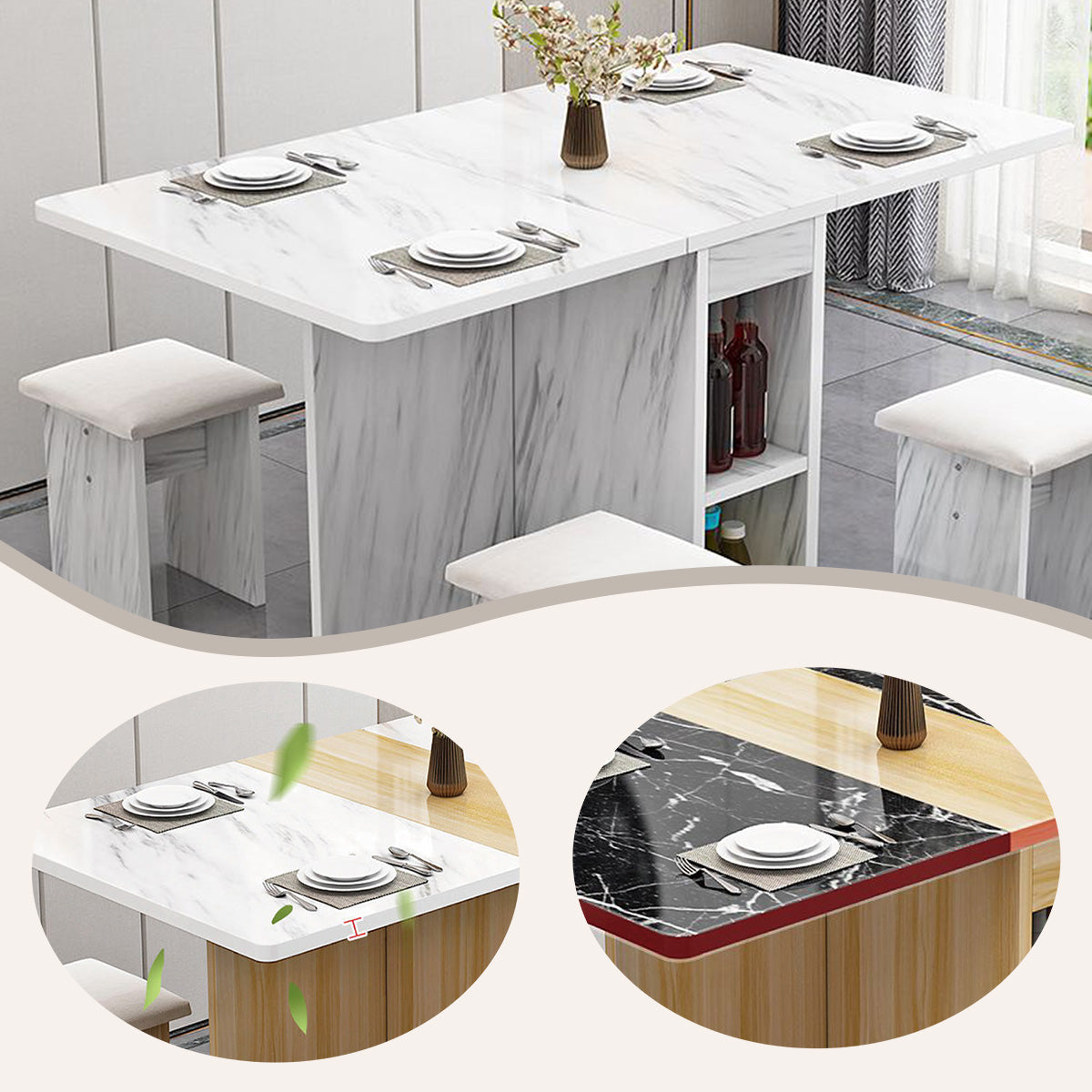 ダイニングテーブル 長方形 食卓 折りたたみ 北欧風 マーブル柄 キャスター付き シンプル おしゃれ カスタマイズ可能 CZ-N013