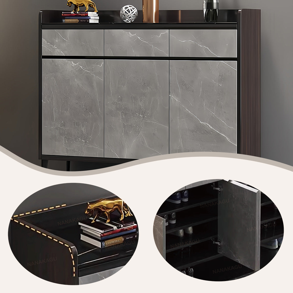 収納棚 棚 収納 キャビネット 下駄箱 収納キャビネット 玄関用 リビング用 扉付き収納 引き出し 大容量 グレー JYCWG-N014