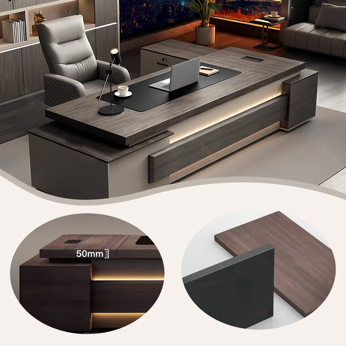 エグゼクティブデスク オフィスデスク 社長机 木製デスク 木目調 三桁ダイヤル錠 配線ボックス カスタマイズ可能 LBZ-N051