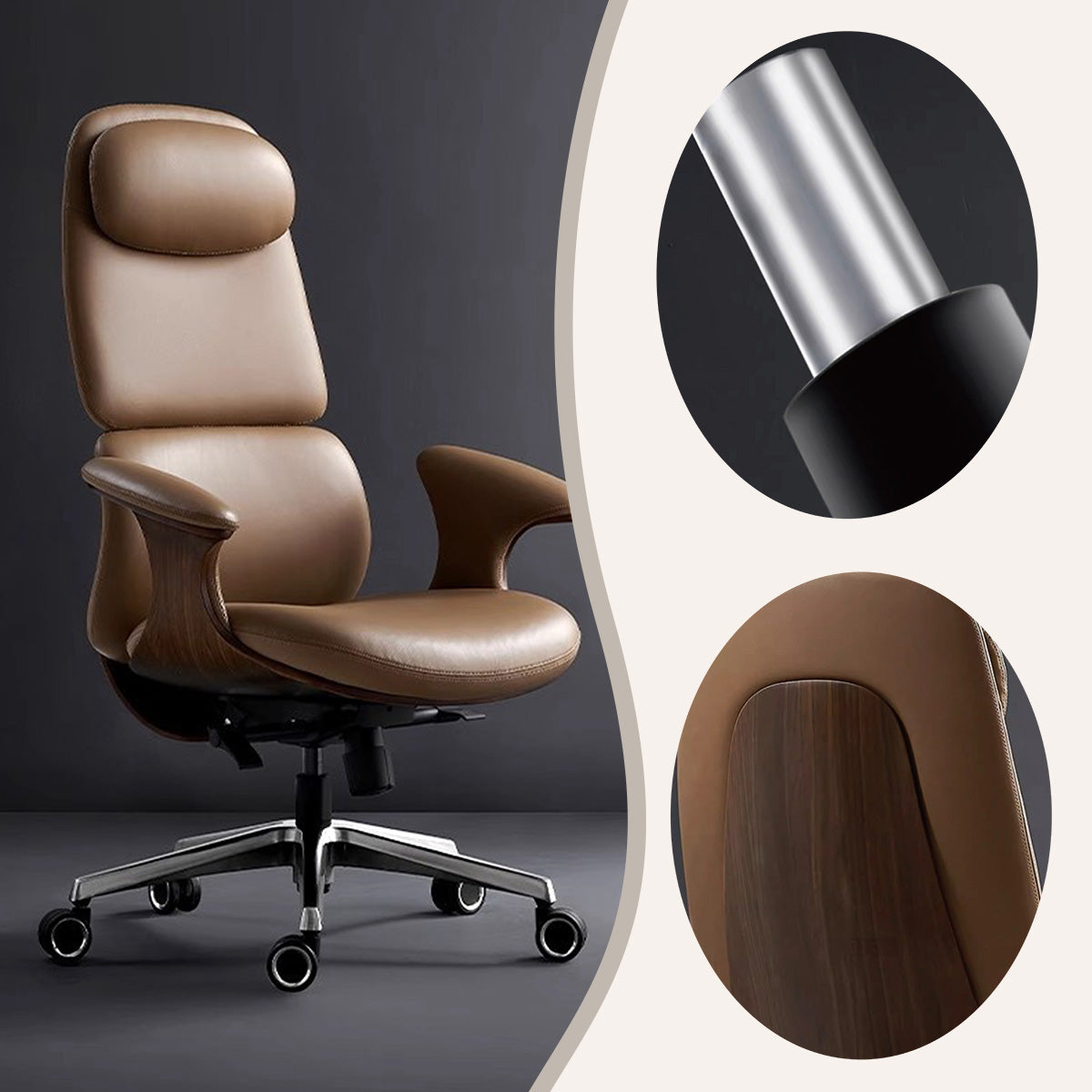 ワーキングチェア エグゼクティブチェア 椅子 昇降機能 キャスター 回転機能 高級感 モダン グレー カスタマイズ可能 LBY-N022