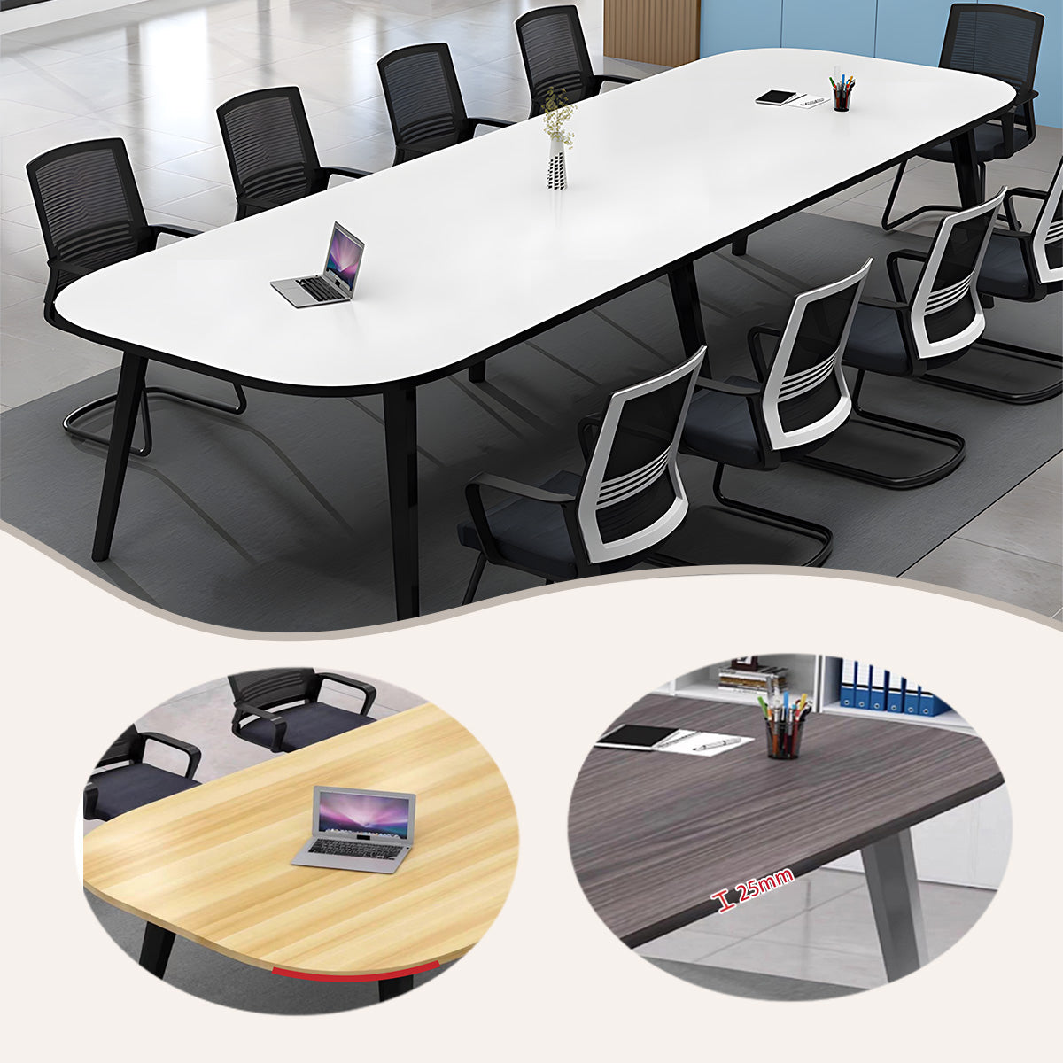 会議テーブル ミーティングテーブル 大型会議テーブル 会議室用 エコボード スチールフレーム ホワイト カスタマイズ可能 HYZ-N002