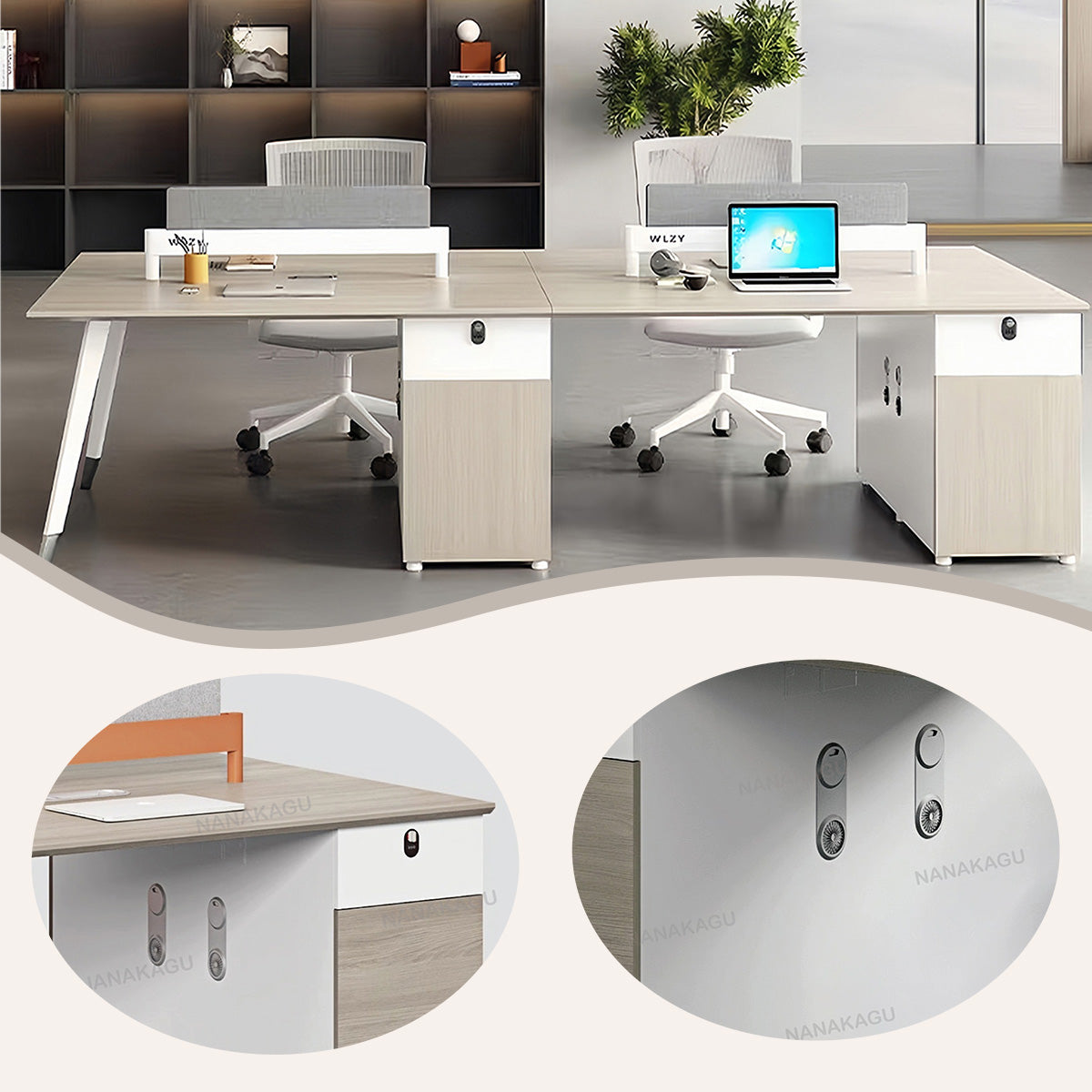 オフィスデスク ワークデスク 作業机 片袖デスク ダイヤル錠 サイド収納棚 冷却ファン 大容量 おしゃれ カスタマイズ可能 YGZ-N041