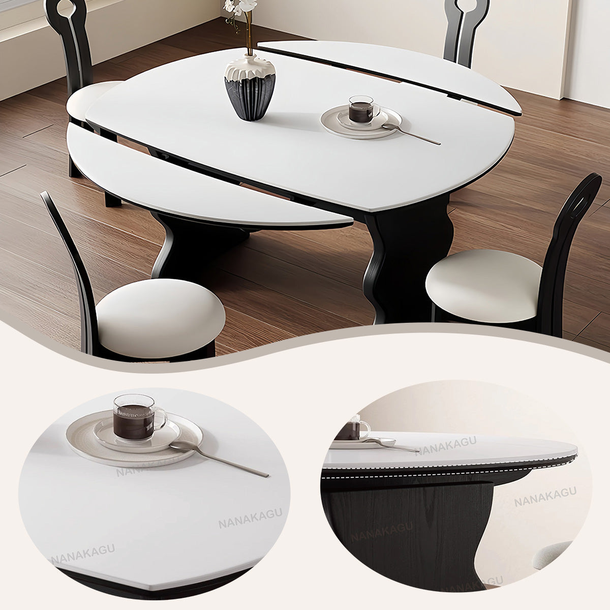 ダイニングテーブル 円卓 食卓 伸長式テーブル 折りたたみ可能 北欧風 セラミック天板 おしゃれ ホワイト カスタマイズ可能 CZ-N017