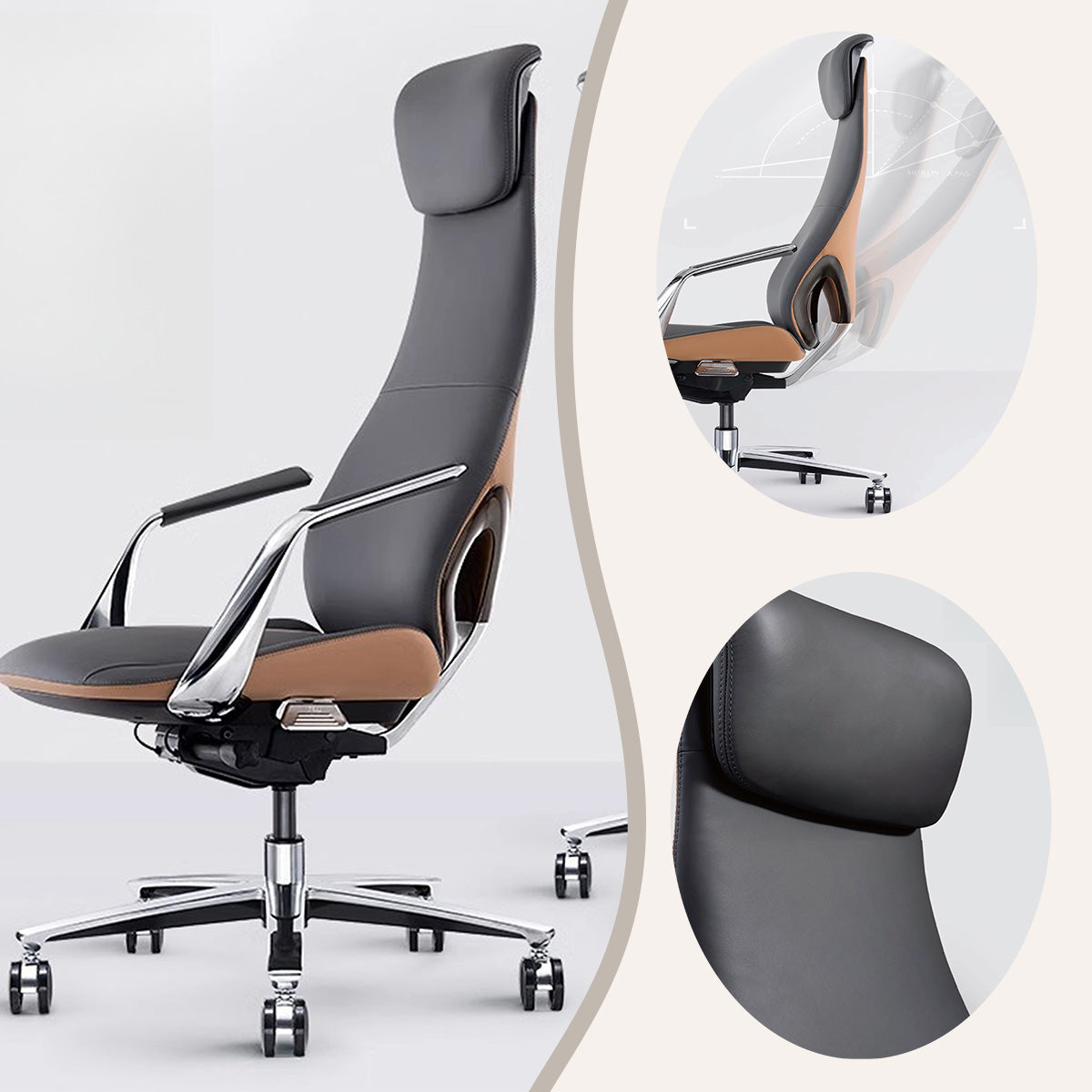ワークチェア エグゼクティブチェア 椅子 昇降機能 回転機能 ヘッドレスト キャスター 高級感 静音 おしゃれ グレー LBY-N021