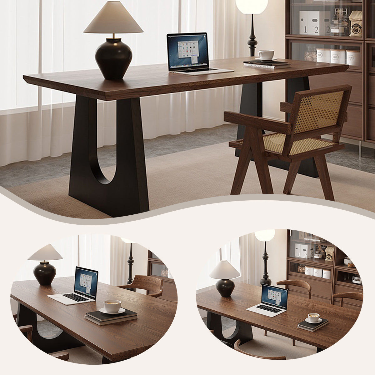 ダイニングテーブル 長方形 食卓 リビングテーブル 学習デスク 作業デスク 木製デスク 無垢材 耐荷重性 実用 ブラウン CZ-N029