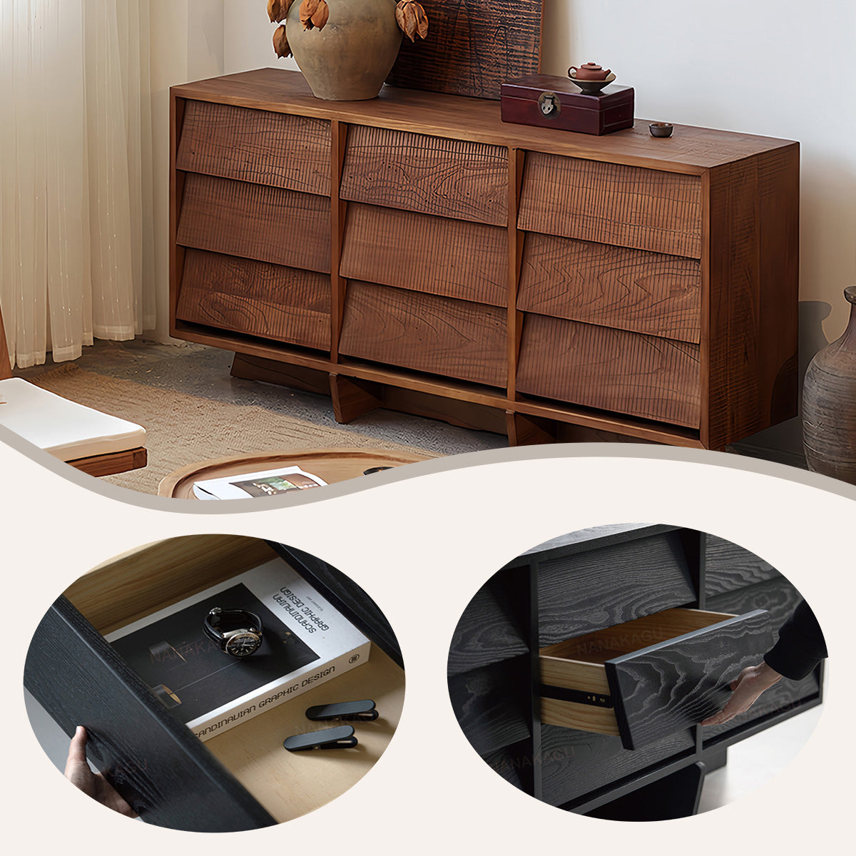 収納棚 収納 木製のキャビネット 収納キャビネット 玄関用 リビング用 大容量 引き出し収納 木目調 実用 ブラウン JYCWG-N015