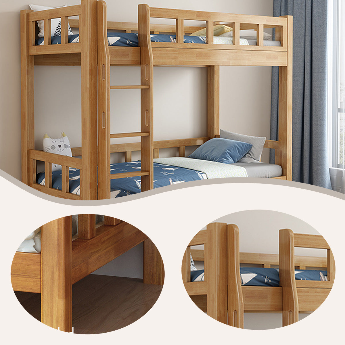 木製2段ベッド 二段ベッド 親子ベッド 階段 はしご 収納 引き出し 天然木 省スペース ホワイト シンプル SXC-N001