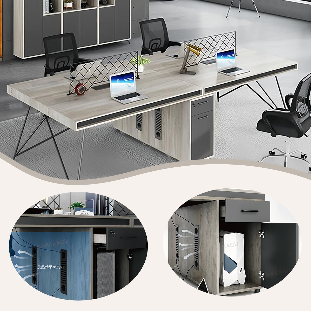 オフィスデスク ワークデス 片袖机 木目調 配線穴 アイアン脚 引き出し 大容量 ダークウォールナット カスタマイズ可能 YGZ-N033