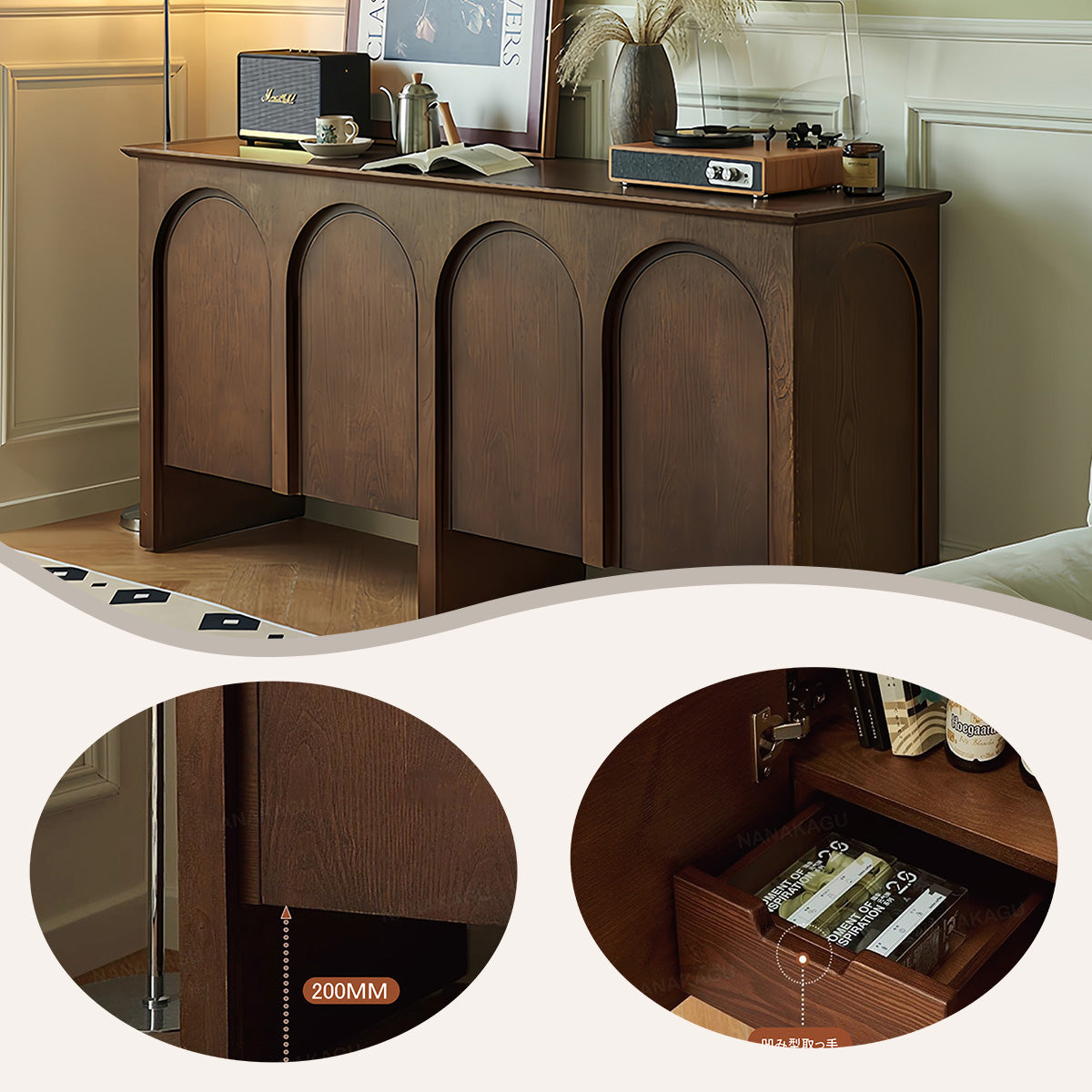 収納庫 壁面収納 木製のキャビネット 収納キャビネット リビング用 大容量 木目調 落ち着き ダークウォールナット JYCWG-N016