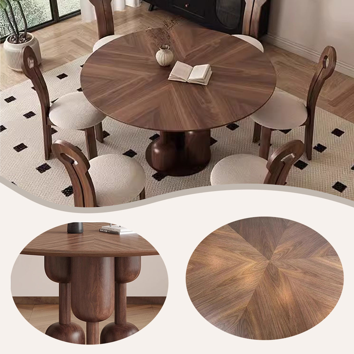 ダイニングテーブル 円卓 食卓 丸テーブル テーブル 木製 丸型 無垢材 重厚 おしゃれ ウォールナット カスタマイズ可能 CZ-N019