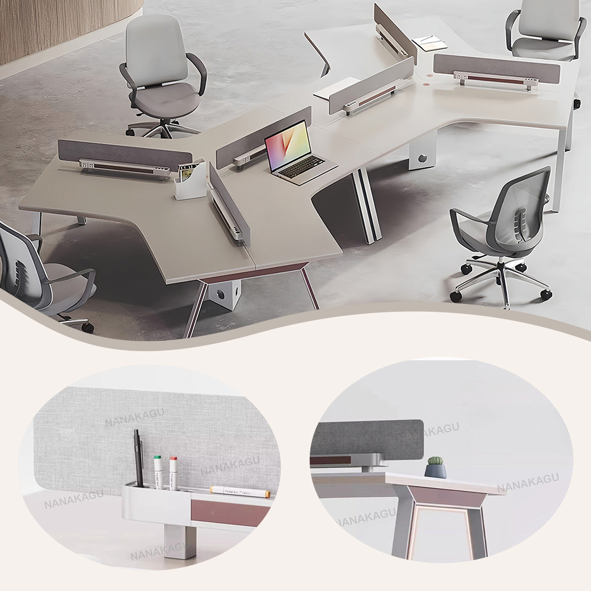 オフィスデスク パソコンデスク 事務机 大型デスク 変形デスク 事務用 仕事用 丈夫な脚 配線ダクト 仕切りパネル YGZ-N049