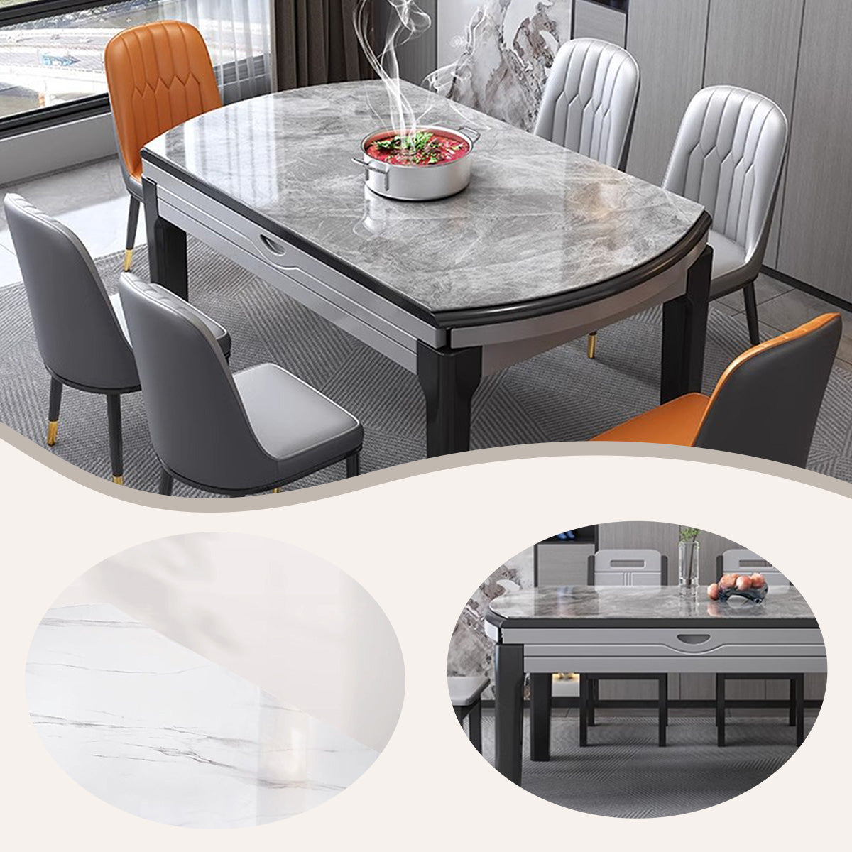 ダイニングテーブル リビングテーブル 食卓 テーブル キッチン 食事用 マーブル柄 伸長式 おしゃれ カスタマイズ可能 CZ-N014