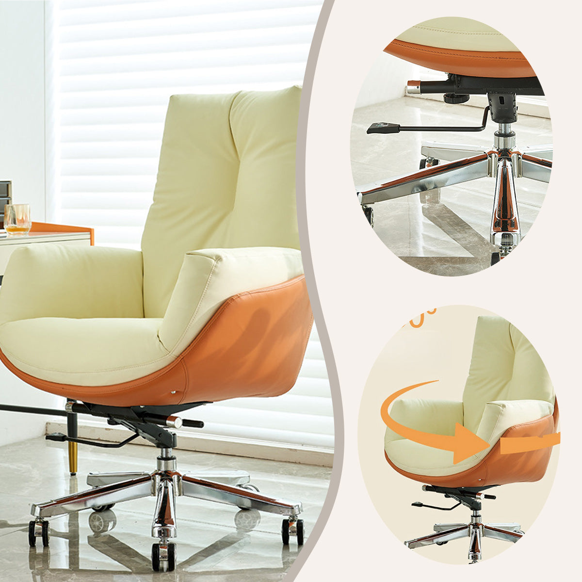 ワークチェア パソコンチェア 昇降機能 回転可能 キャスター 本革 高級感 おしゃれ 温かさ キャメル カスタマイズ可能 LBY-N023