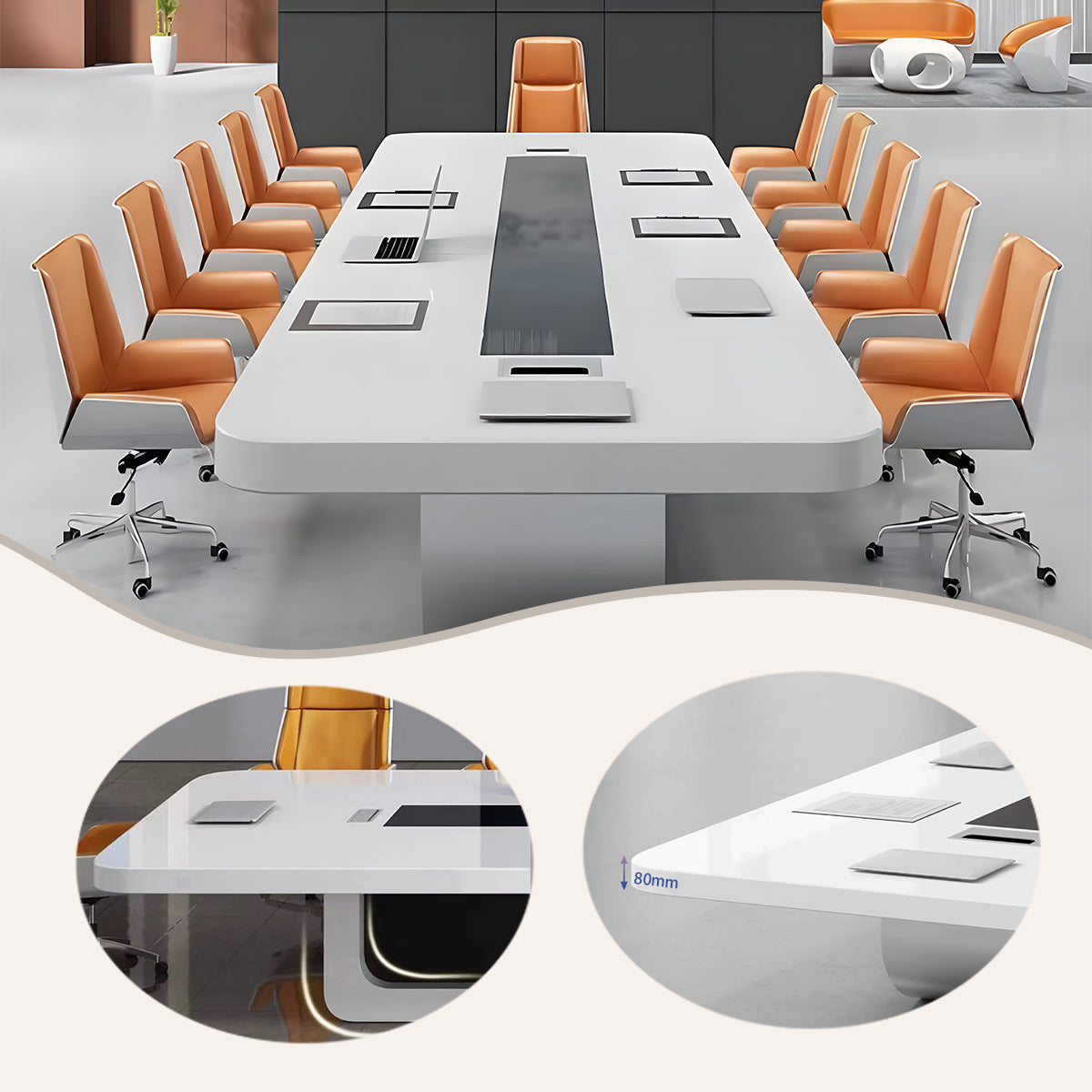 会議テーブル ミーティングテーブル 大型会議テーブル 商談用 会議室 R仕上げ 配線ボックス ホワイト カスタマイズ可能 HYZ-N003