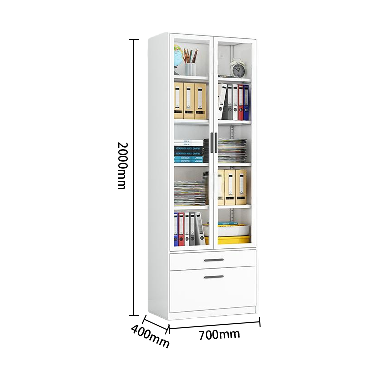 多目的な収納 壁面収納 ファイル収納 書類棚 オフィスキャビネット 大容量収納 引き出し ガラス扉 冷間加工鋼 ホワイト BGCWG-N065