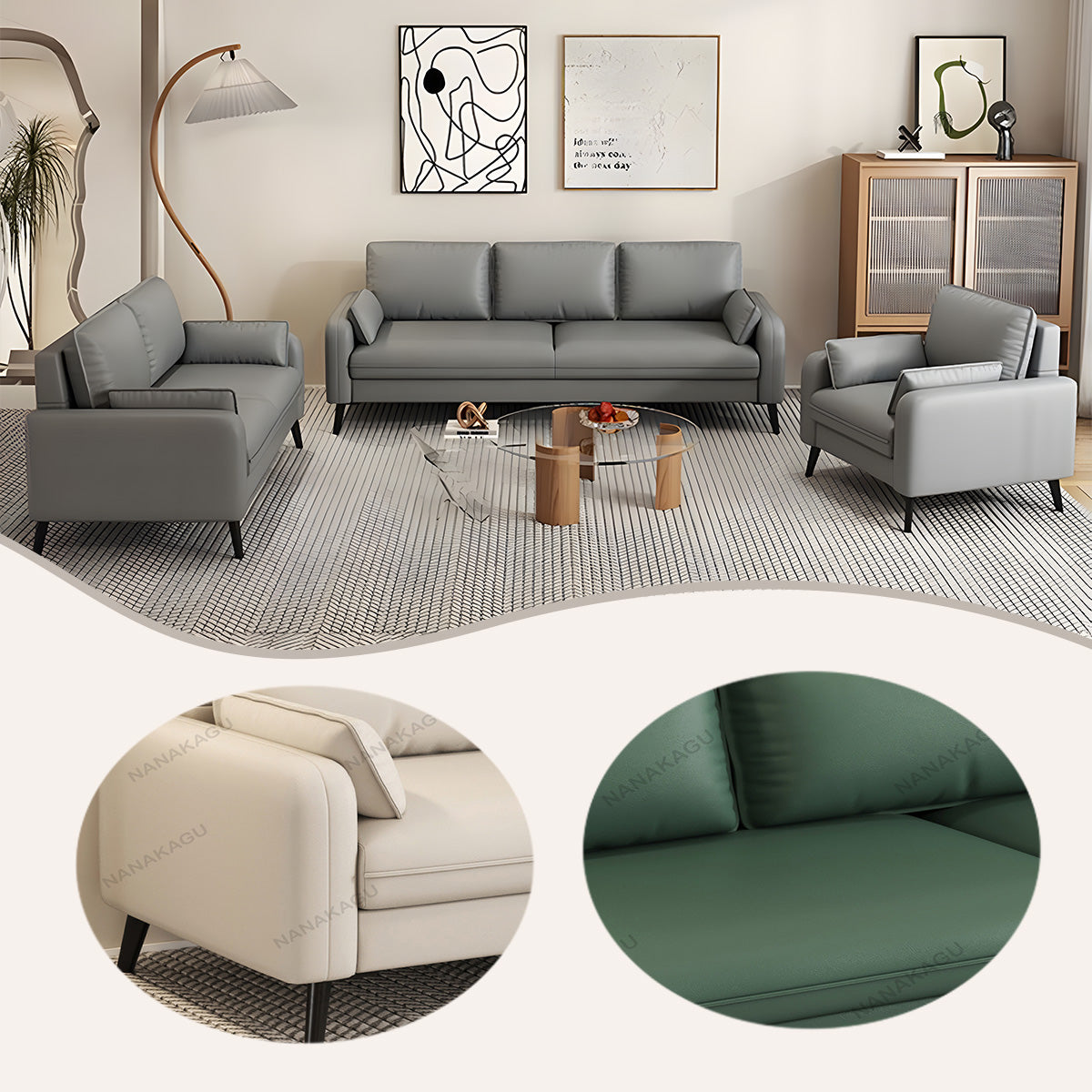 応接セット オフィスソファー 受付ソファー 1人掛け 3人掛け 無垢材 高品質 シンプル ライトグレー カスタマイズ可能 JDSF-N007