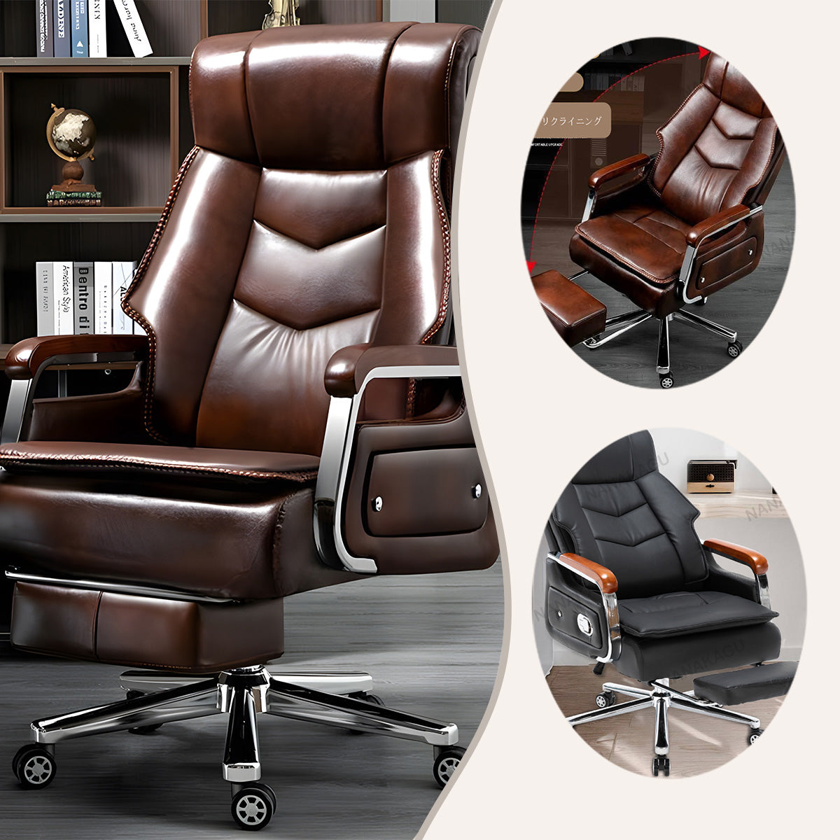 エグゼクティブチェア オフィスチェア 人間工学 フットレスト リクライニング機能 静音キャスター ヘッドレスト ブラック LBY-N007