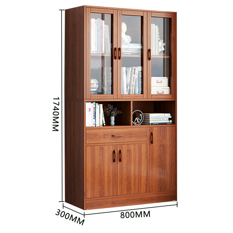 木製キャビネット 収納キャビネット ガラス扉 引き出し収納 大容量収納 多段 鍵付き ナチュラル カスタマイズ可能 BGCWG-N023