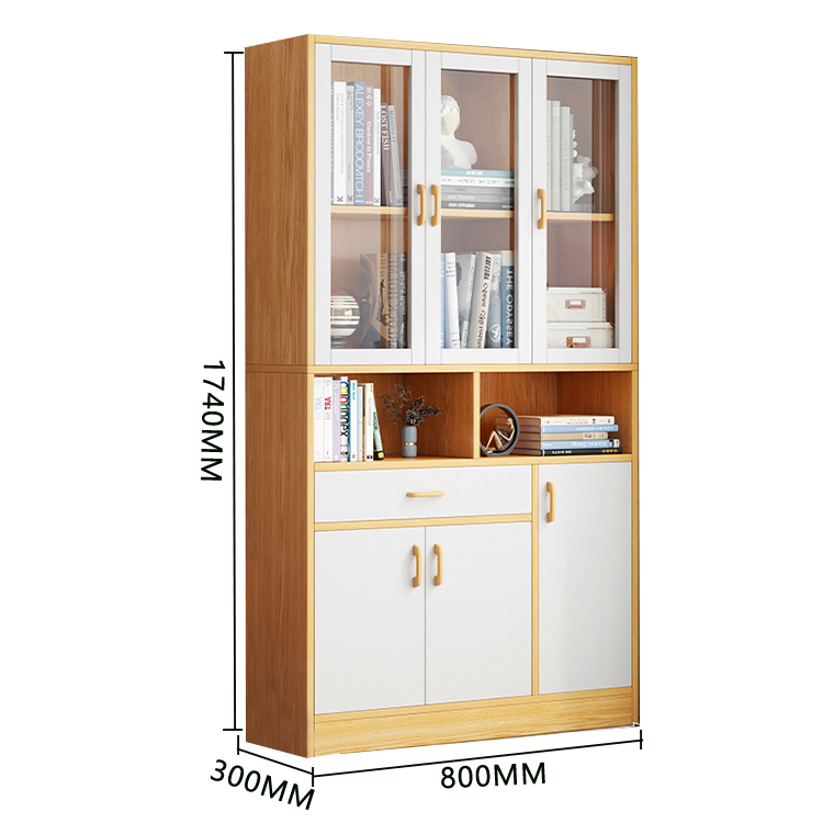 木製キャビネット 収納キャビネット ガラス扉 引き出し収納 大容量収納 多段 鍵付き ナチュラル カスタマイズ可能 BGCWG-N023