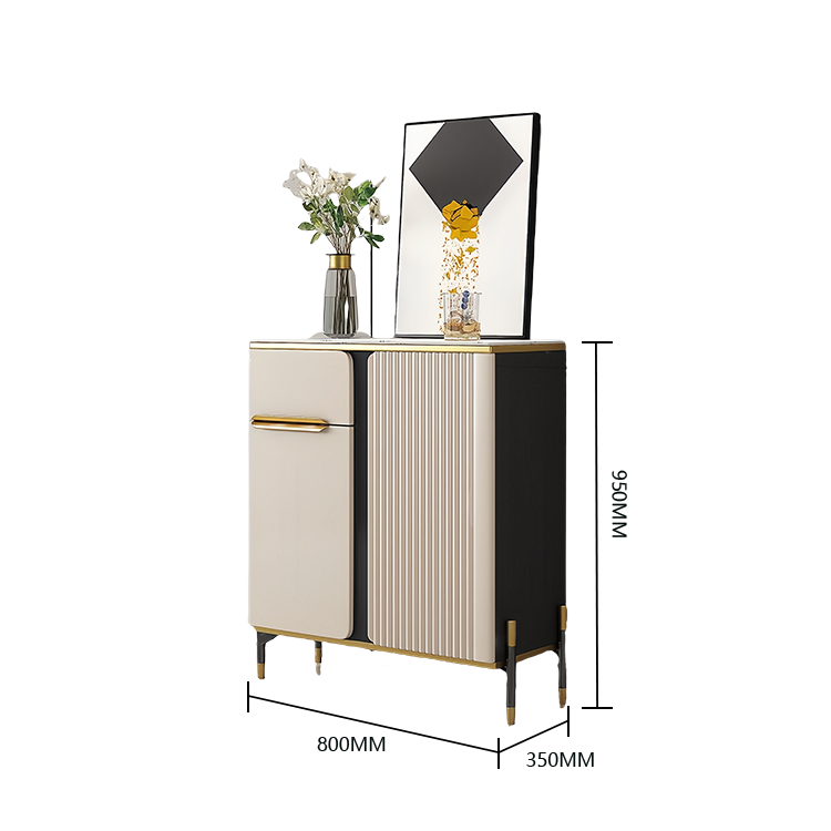 収納 収納キャビネット 薄型キャビネット リビング用 キッチン用 大容量 岩板天板 滑り止めキャップ ベージュ JYCWG-N010