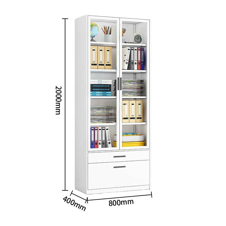 多目的な収納 壁面収納 ファイル収納 書類棚 オフィスキャビネット 大容量収納 引き出し ガラス扉 冷間加工鋼 ホワイト BGCWG-N065
