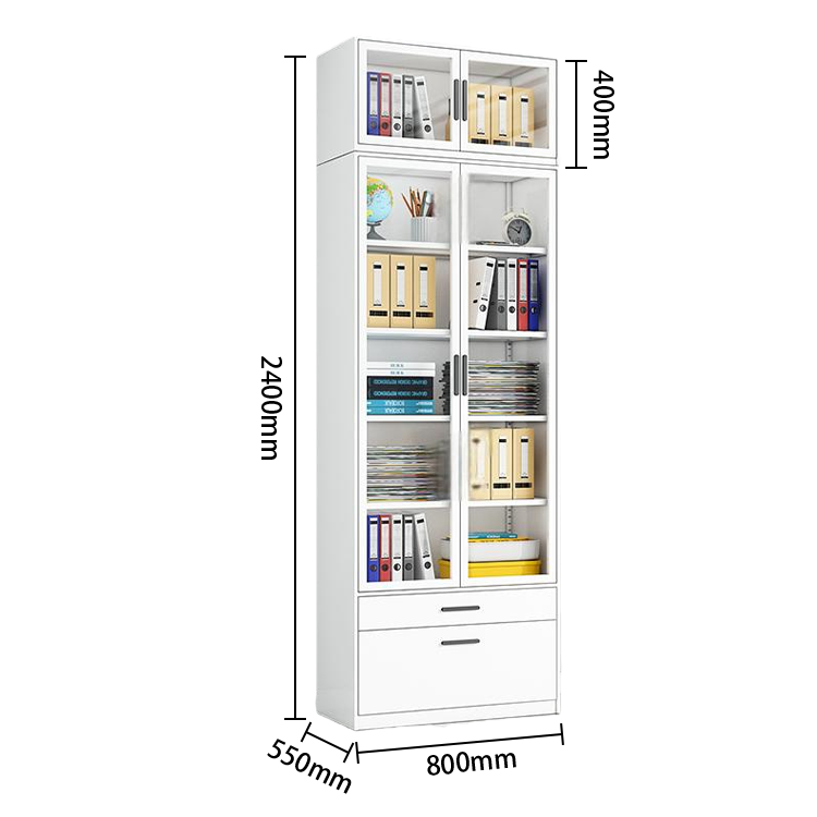 多目的な収納 壁面収納 ファイル収納 書類棚 オフィスキャビネット 大容量収納 引き出し ガラス扉 冷間加工鋼 ホワイト BGCWG-N065