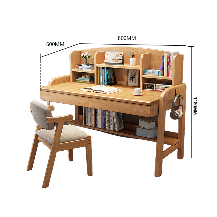 勉強机 デスク 学習デスク 昇降デスク 作業用 子供用 無垢材 収納棚付き ワニス塗装 耐久性 機能性 実用 ナチュラル XXZ-N007