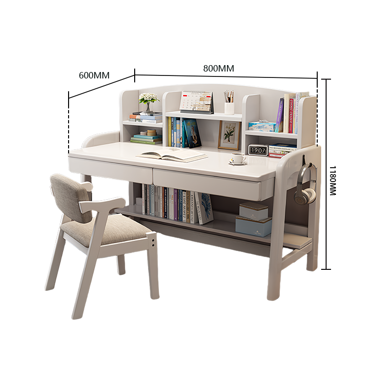 勉強机 デスク 学習デスク 昇降デスク 作業用 子供用 無垢材 収納棚付き ワニス塗装 耐久性 機能性 実用 ナチュラル XXZ-N007