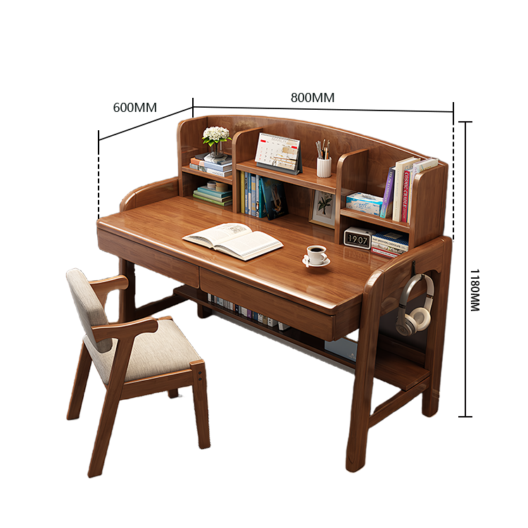 勉強机 デスク 学習デスク 昇降デスク 作業用 子供用 無垢材 収納棚付き ワニス塗装 耐久性 機能性 実用 ナチュラル XXZ-N007