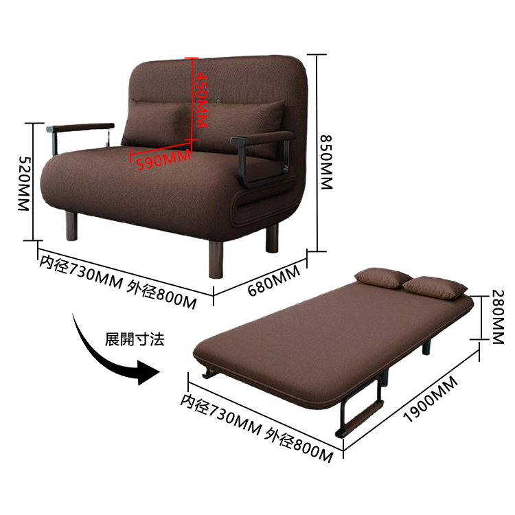 ソファベッド カウチソファ リビング 寝室用 在宅用 省スペース 折り畳み式 取り外し可能 シンプル カスタマイズ可能 JYSF-N001