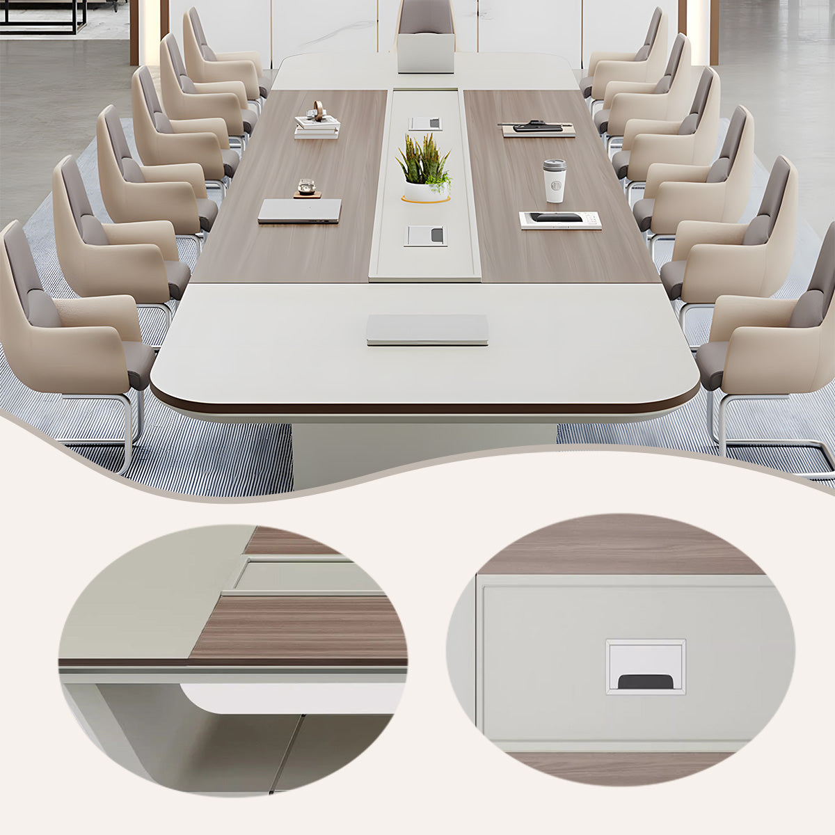 会議テーブル ミーティングテーブル 会議机 会議用 商談用 焼付塗装 配線ボックス ウォールナット カスタマイズ可能 HYZ-N008