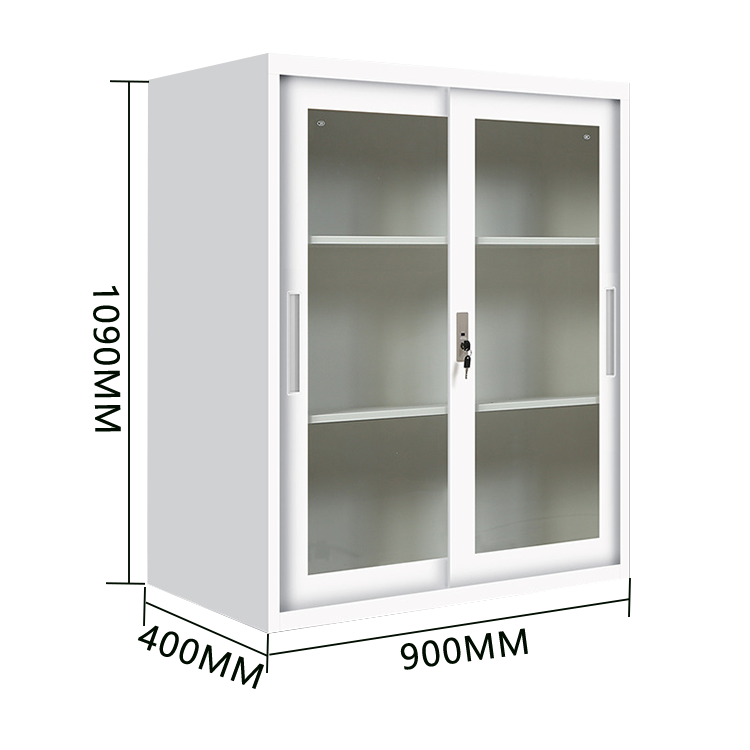 キャビネット スチールキャビネット 分類収納 大容量収納 鍵付き 引き戸 可動棚板 ガラス ホワイト カスタマイズ可能 BGCWG-N026