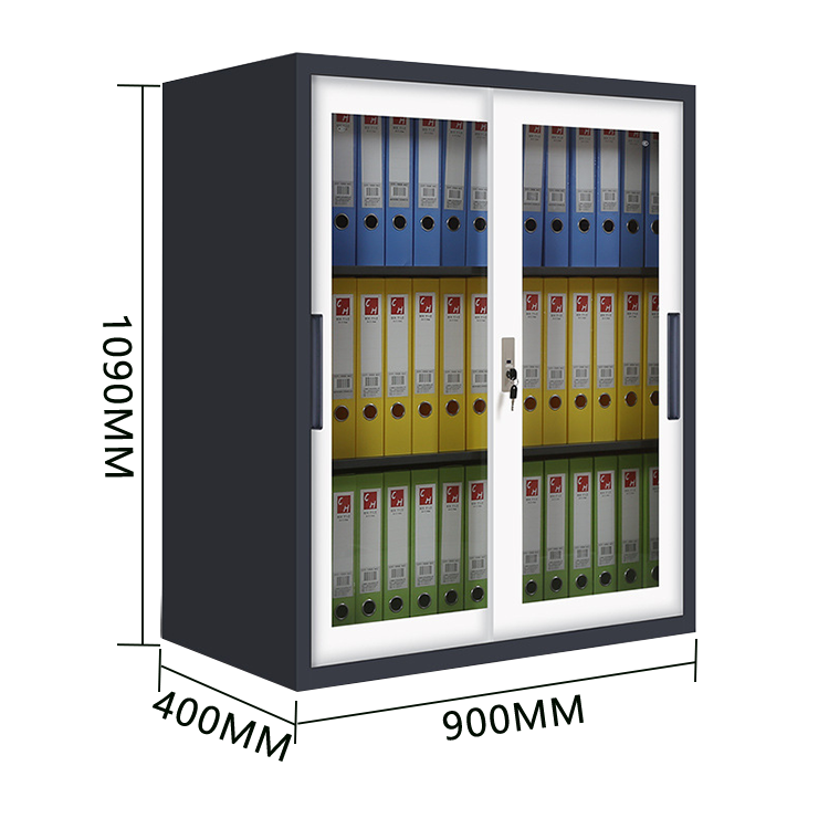 キャビネット スチールキャビネット 分類収納 大容量収納 鍵付き 引き戸 可動棚板 ガラス ホワイト カスタマイズ可能 BGCWG-N026