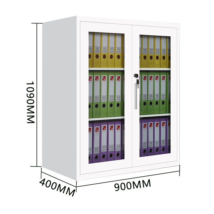 キャビネット スチールキャビネット 分類収納 大容量収納 鍵付き 引き戸 可動棚板 ガラス ホワイト カスタマイズ可能 BGCWG-N026