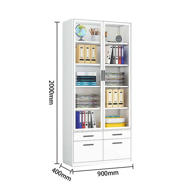多目的な収納 壁面収納 ファイル収納 書類棚 オフィスキャビネット 大容量収納 引き出し ガラス扉 冷間加工鋼 ホワイト BGCWG-N065
