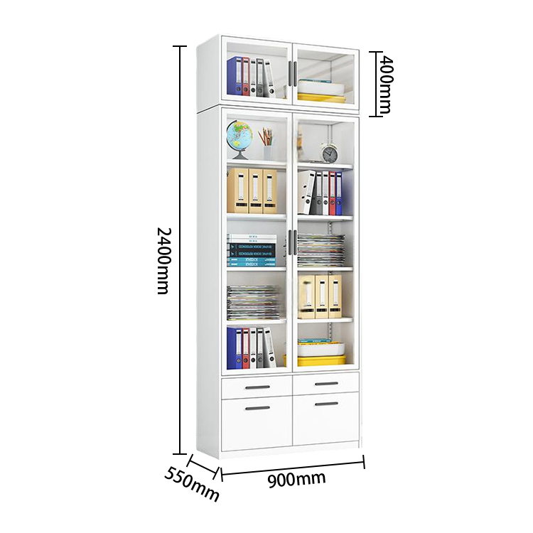 多目的な収納 壁面収納 ファイル収納 書類棚 オフィスキャビネット 大容量収納 引き出し ガラス扉 冷間加工鋼 ホワイト BGCWG-N065