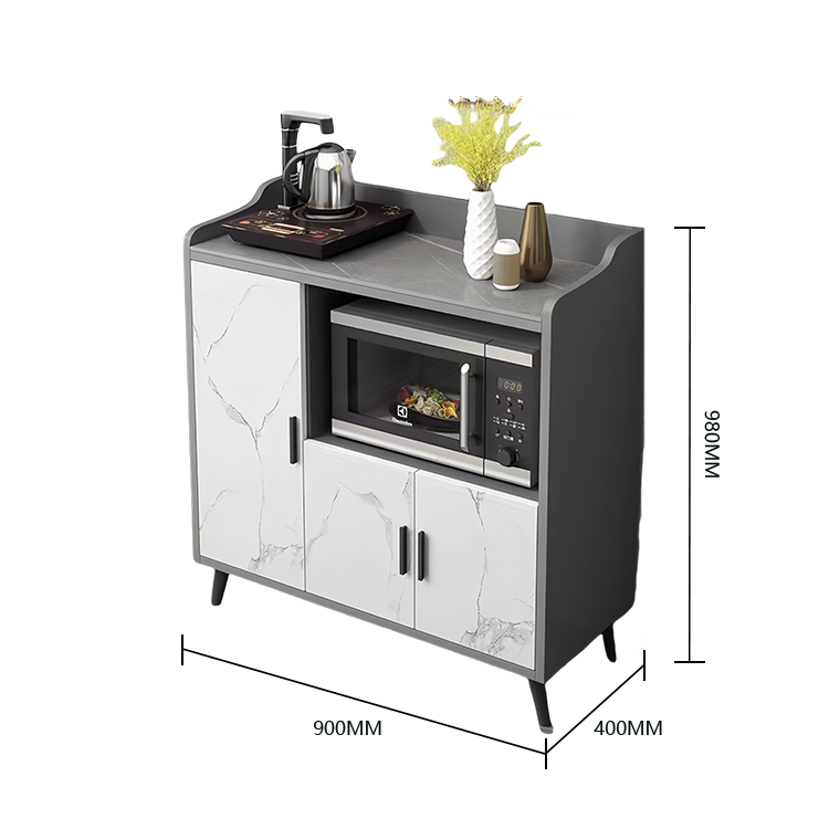 収納キャビネット 壁面収納 キャビネット 台所用 リビング用 収納 二重天板 焼結石 エコボード 角丸加工 配線孔 金属脚 転び止め 大容量 実用 おしゃれ スタイリッシュ ホワイトマーブル模様 JYCWG-N009