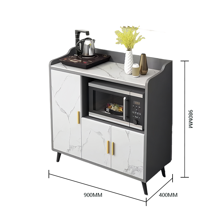 収納キャビネット 壁面収納 キャビネット 台所用 リビング用 収納 二重天板 焼結石 エコボード 角丸加工 配線孔 金属脚 転び止め 大容量 実用 おしゃれ スタイリッシュ ホワイトマーブル模様 JYCWG-N009