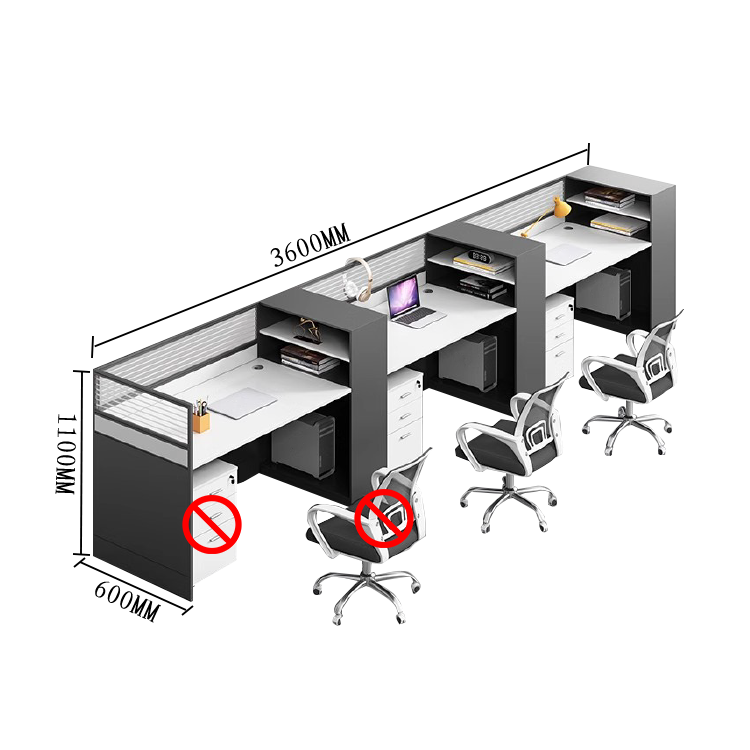 オフィスデスク デスク 事務机 パーテーション 大容量収納 配線穴付き 多人数 快適 ホワイト カスタマイズ可能 YGZ-N004