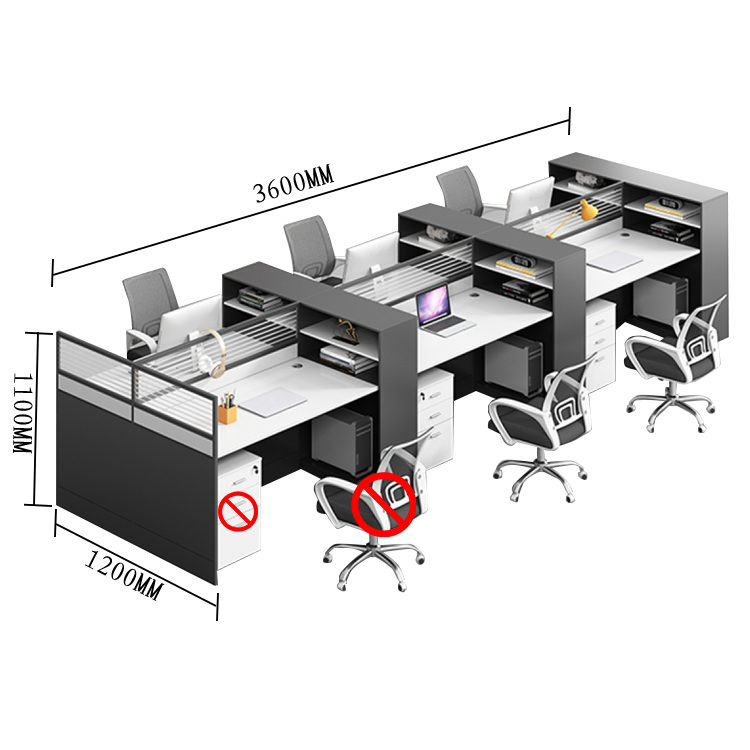 オフィスデスク デスク 事務机 パーテーション 大容量収納 配線穴付き 多人数 快適 ホワイト カスタマイズ可能 YGZ-N004